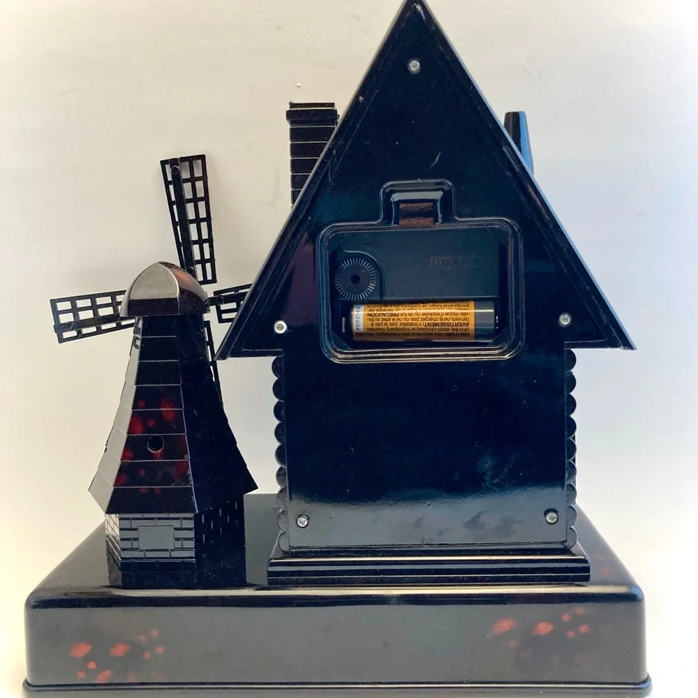 Black and Gold Windmill Music Box Clock - Unique Funky Goth - Picture 8 of 8